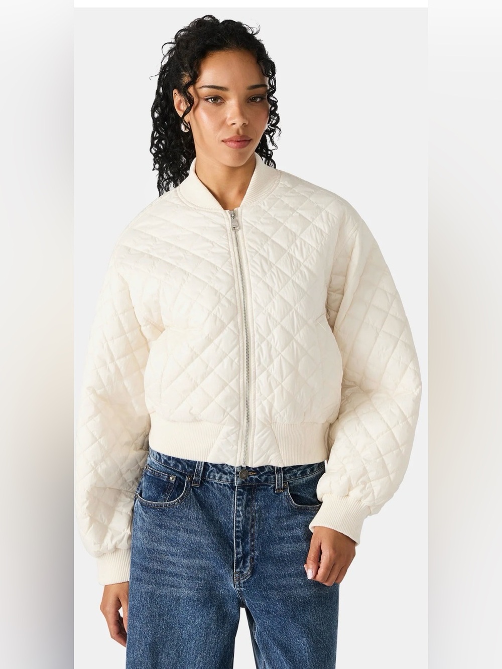 Steve Madden Darla Quilted Bomber Jacket in Cream size XL